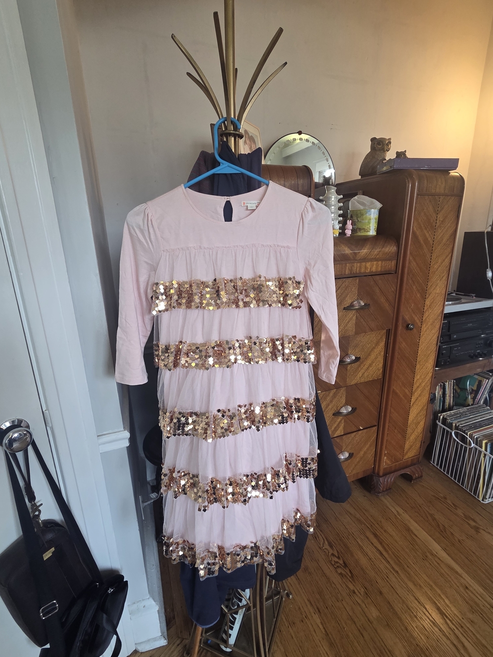 Crewcuts Pink Dress with Gold Sequin Tiers